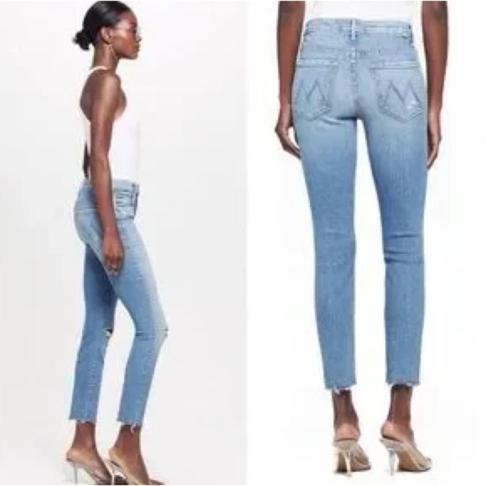 Mother Denim High Waisted Looker Ankle Fray Thrilling Shots Jeans Size 28 Blue